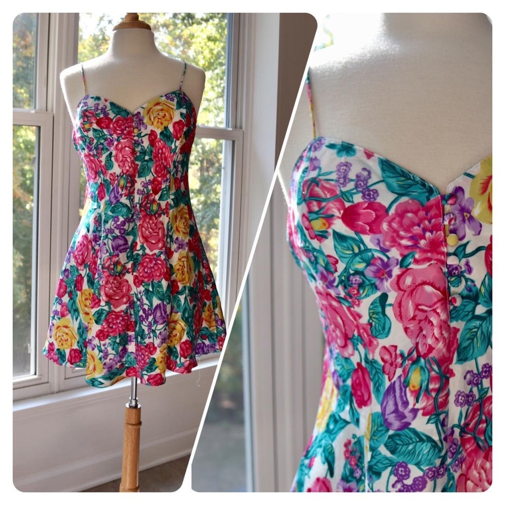 Vintage 1990’s Multi-Colored Floral Silk Slip